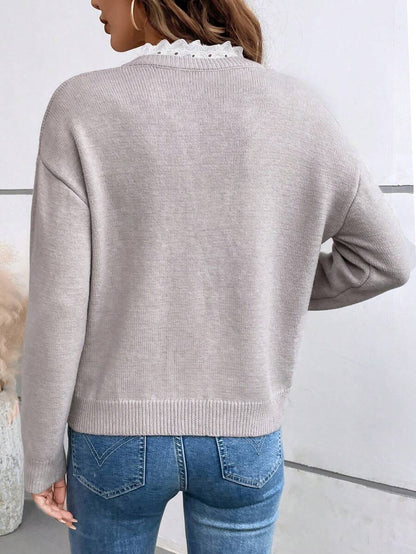 🇫🇷 Pull en Maille Col V Dentelé - PRIX DÉSTOCKAGE