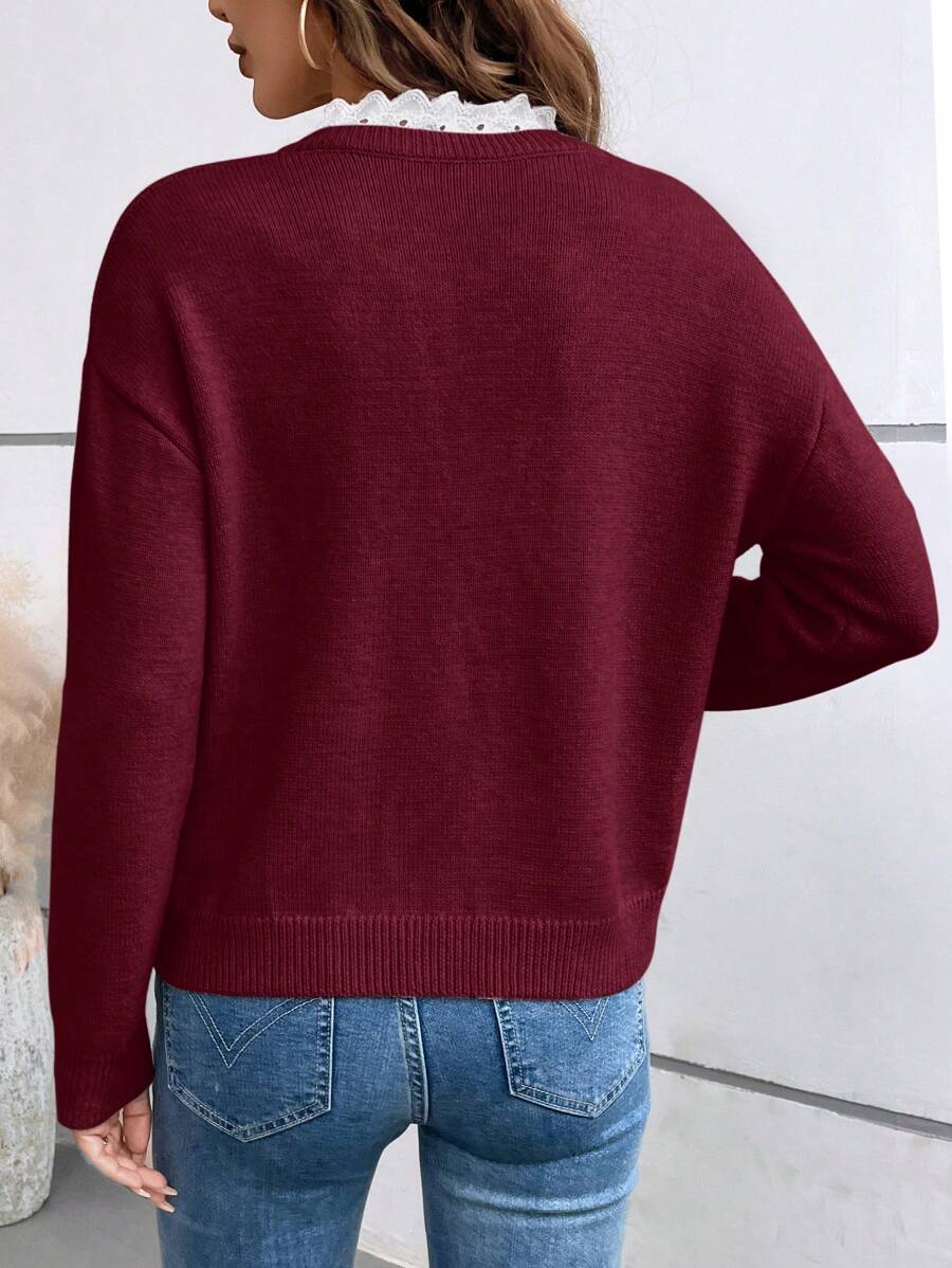 🇫🇷 Pull en Maille Col V Dentelé - PRIX DÉSTOCKAGE
