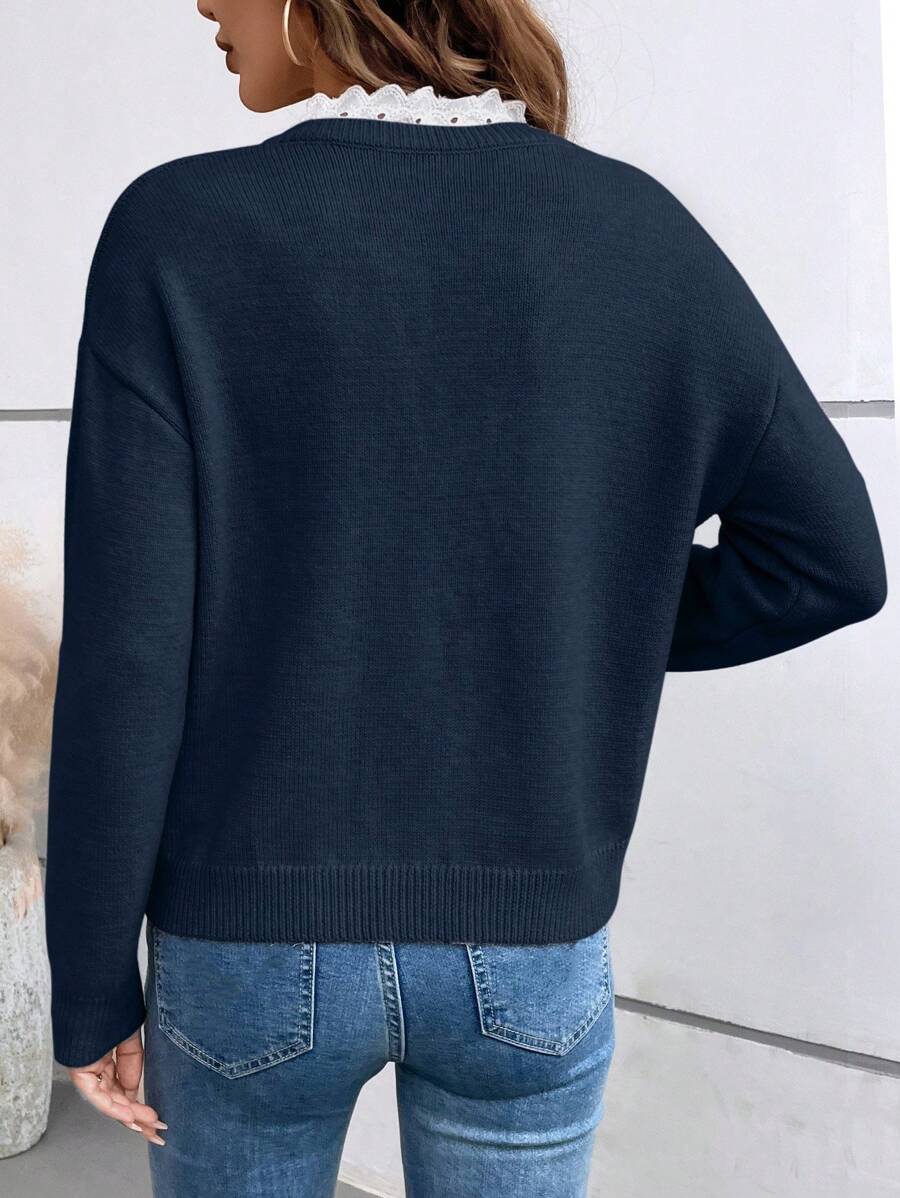 🇫🇷 Pull en Maille Col V Dentelé - PRIX DÉSTOCKAGE