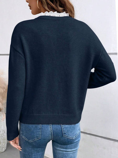 🇫🇷 Pull en Maille Col V Dentelé - PRIX DÉSTOCKAGE