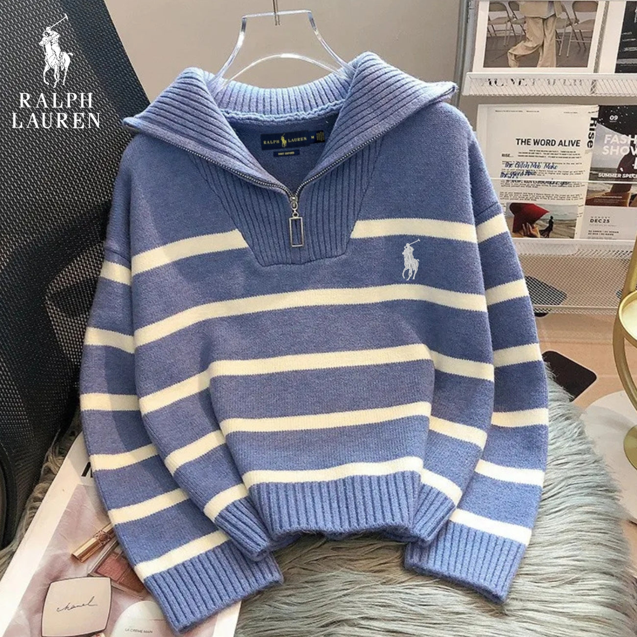 RL™ Pull rayé à fermeture éclair