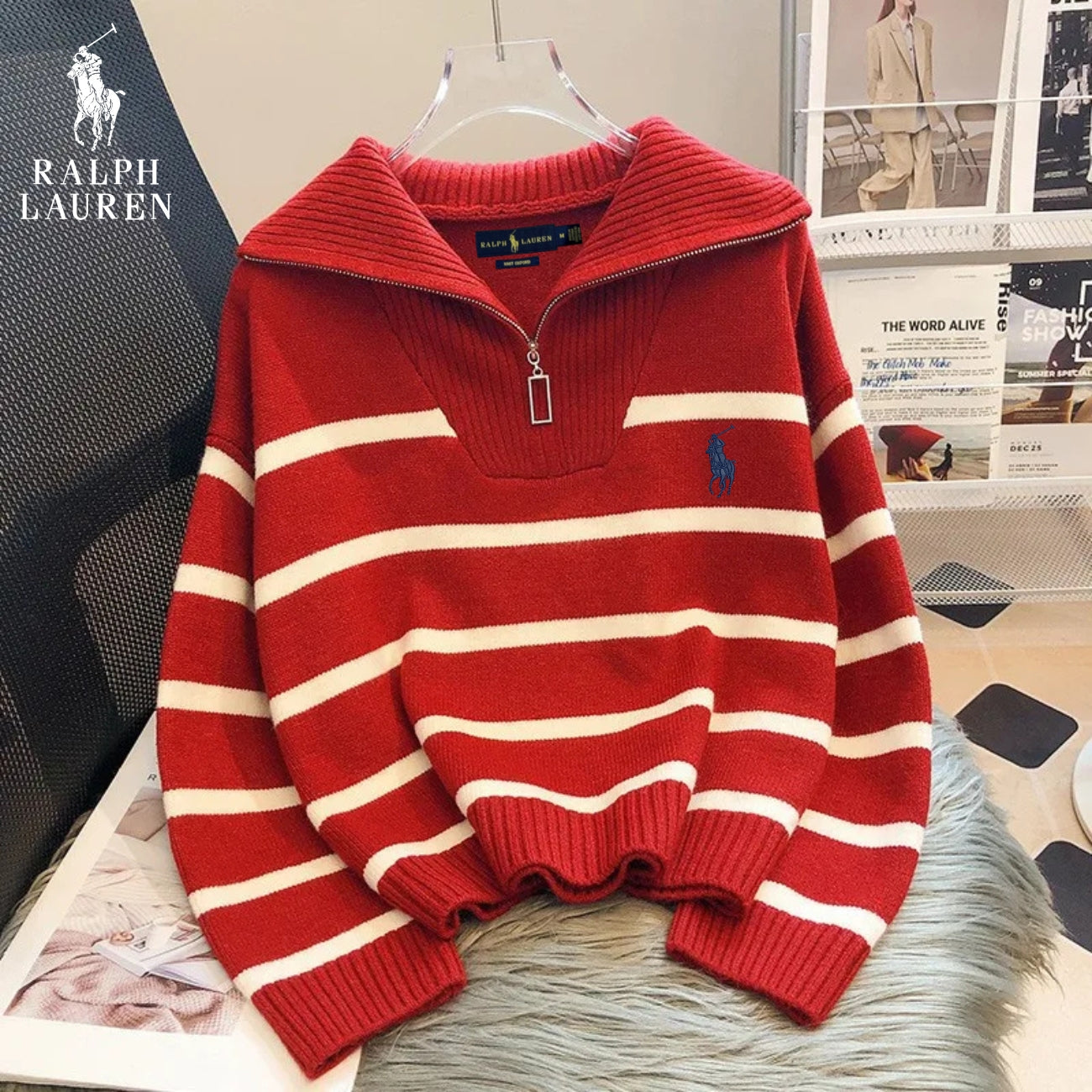 RL™ Pull rayé à fermeture éclair