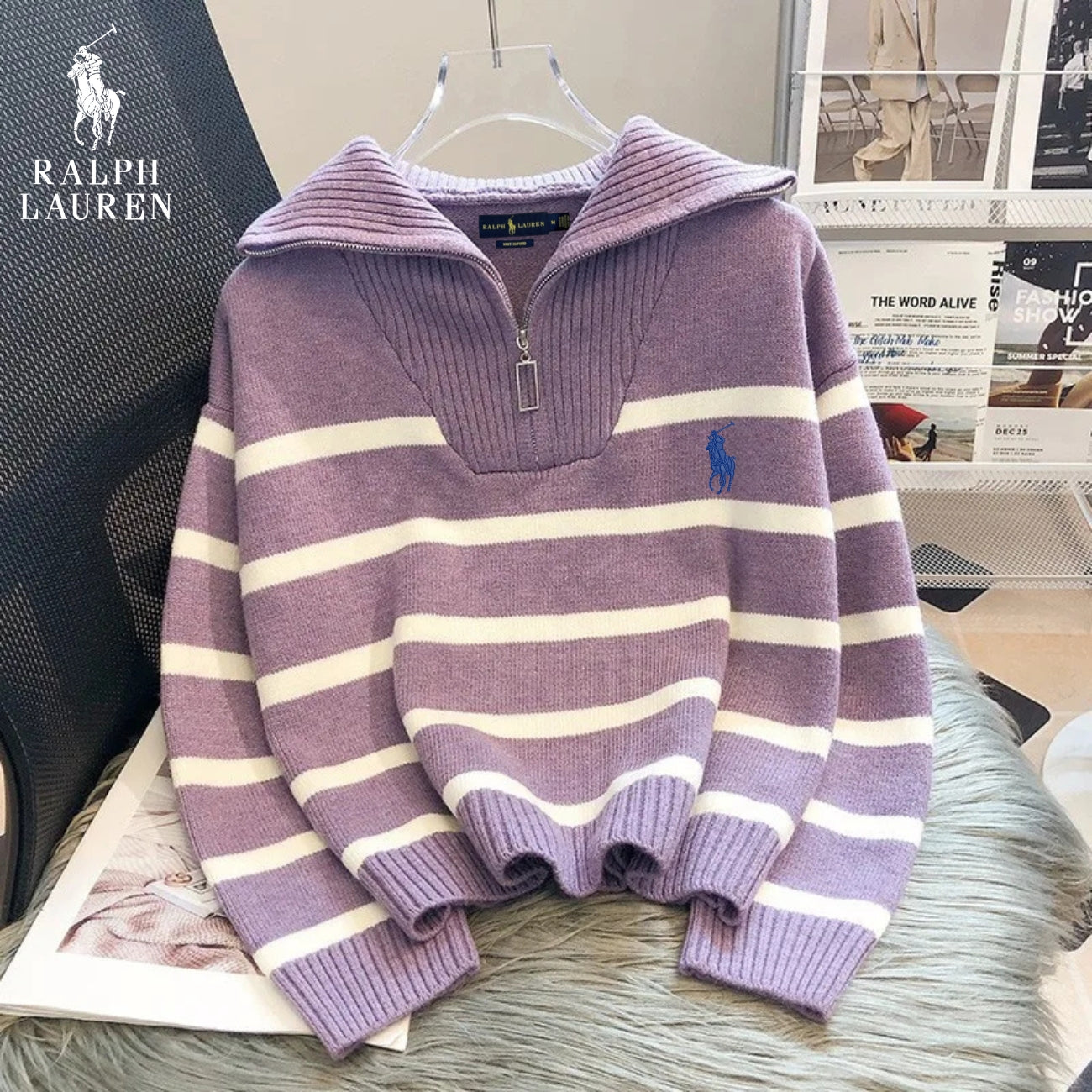 RL™ Pull rayé à fermeture éclair