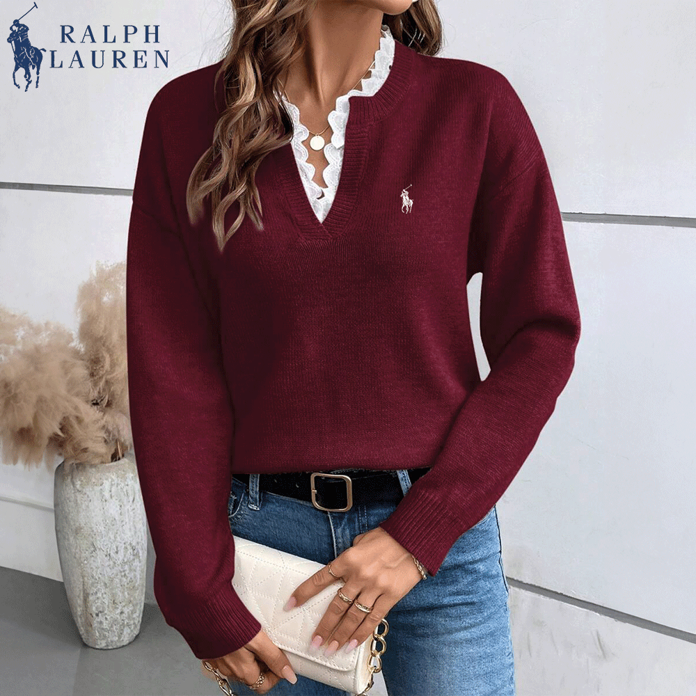 🇫🇷 Pull en Maille Col V Dentelé - PRIX DÉSTOCKAGE