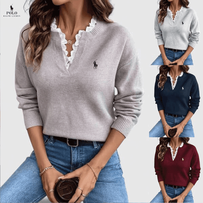 🇫🇷 Pull en Maille Col V Dentelé - PRIX DÉSTOCKAGE