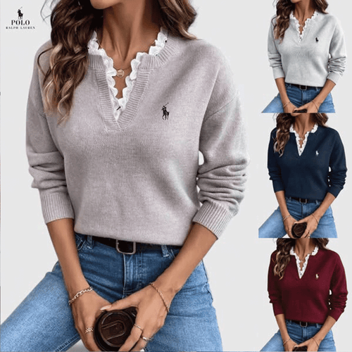 🇫🇷 Pull en Maille Col V Dentelé - PRIX DÉSTOCKAGE